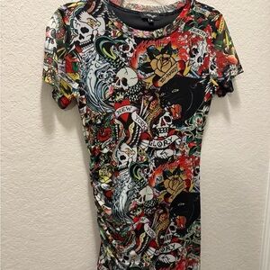 Ed Hardy Multicolor Tattoo Graphic Mesh Dress size M